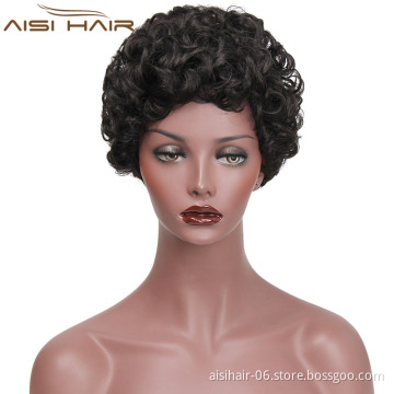 Wholesale Short Afro Curly Wig For African American Women Synthetic Black Full Wig Heat Resistant Fiber